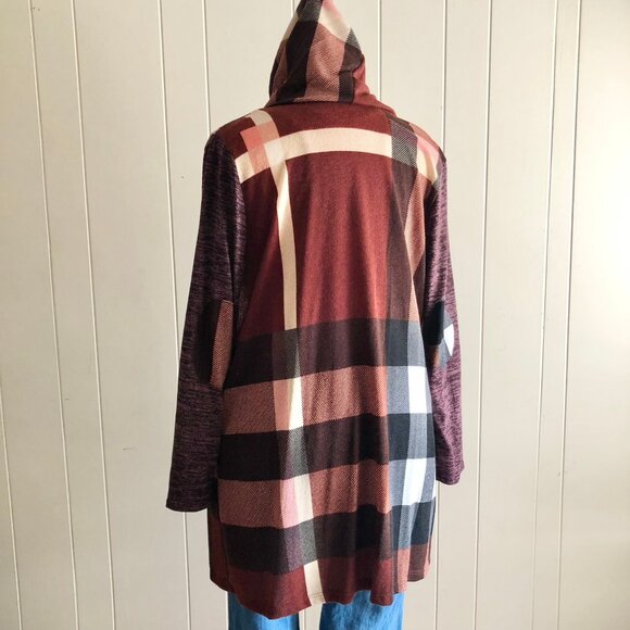 Plaid Hooded Cardigan Sweater Plus Sizes - Picture 2 of 6
